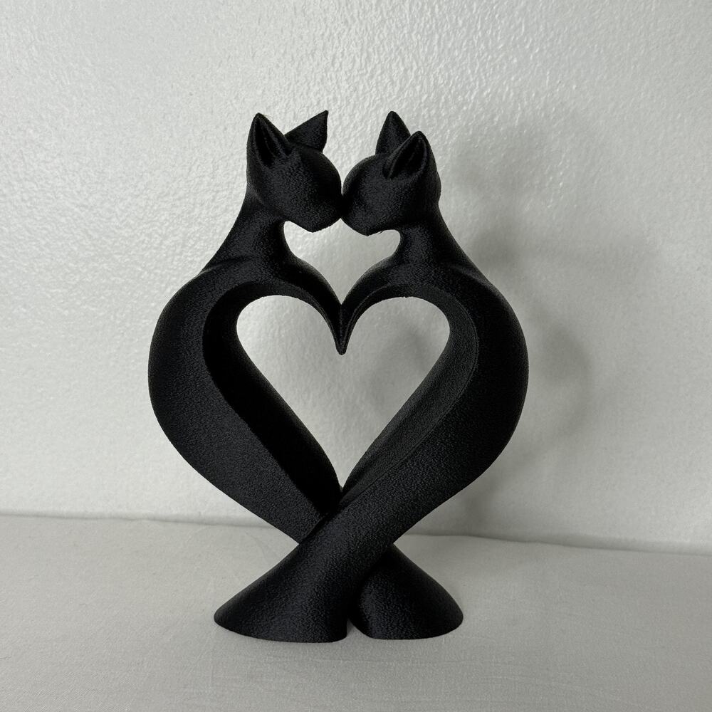 Black Cat Couple Heart Sculpture Figurine Modern Minimalist Romantic Decor Gift